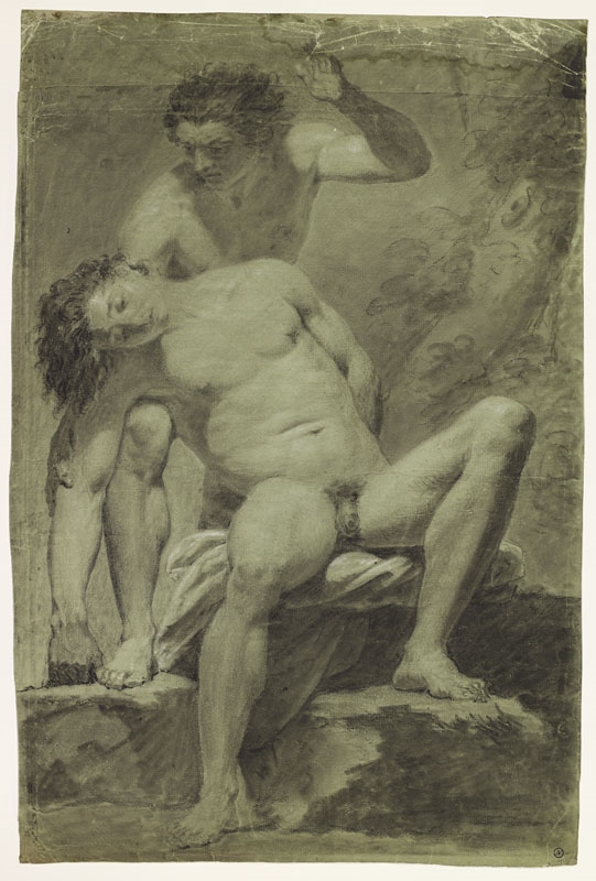 Académie d'homme frappant un autre homme assis (Titre attribué) ; Académie