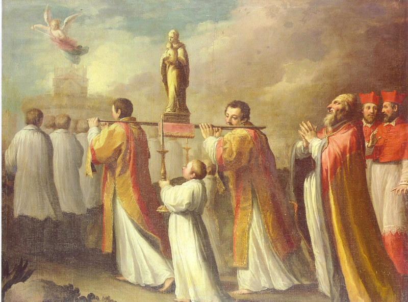 Saint Grégoire le Grand en procession vers le château Saint-Ange lors de la peste de Rome de 590