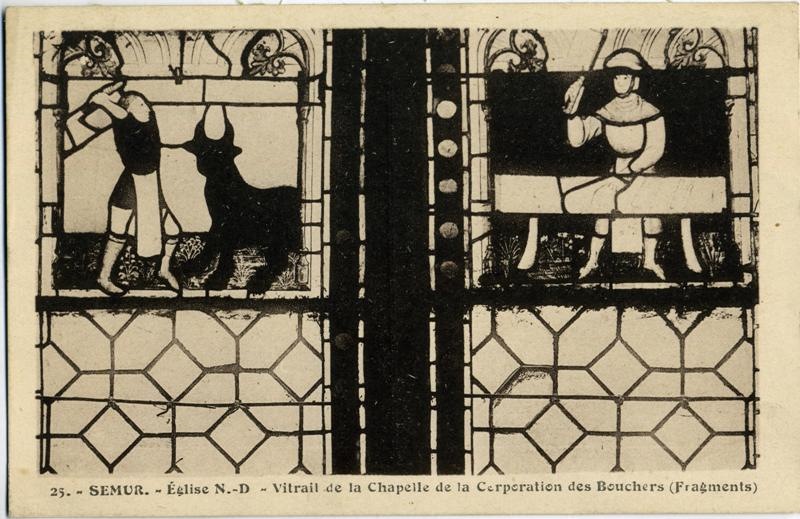25. - SEMUR. - Église N-D. - Vitrail de la Chapelle de la Corporation des Bouchers (Fragments)
