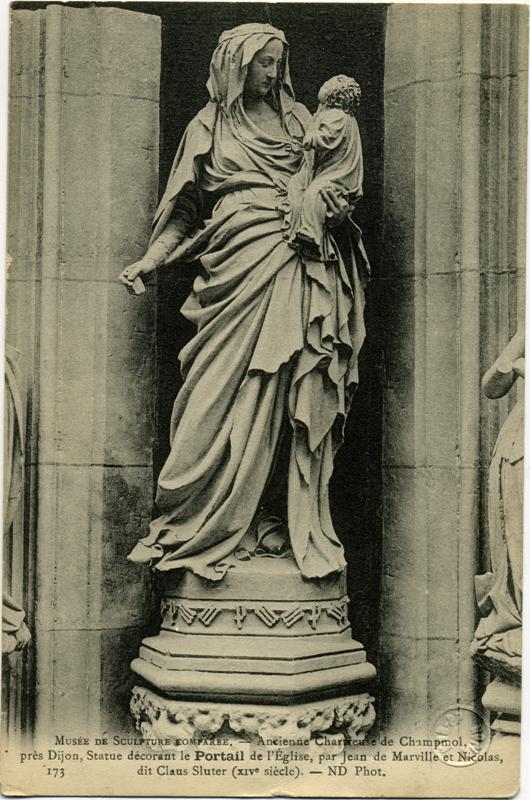 Ancienne chartreuse de Champmol / près Dijon, Statue décorant le Portail de l'Eglise, par Jean de Marville et Nicolas,/ dit Claus Sluter (XIVe siècle)
