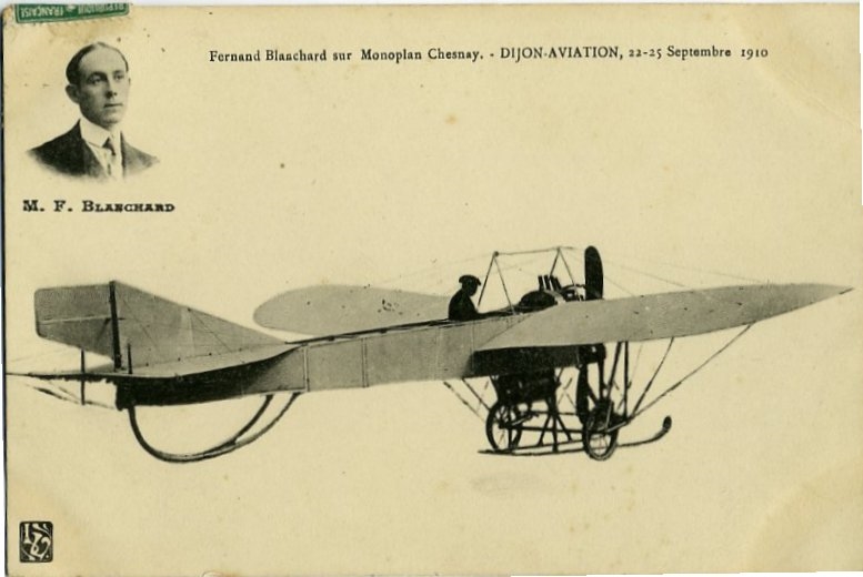 Fernand Blanchard sur Monoplan Chesnay. - DIJON - AVIATION, 22-25 Septembre 1910