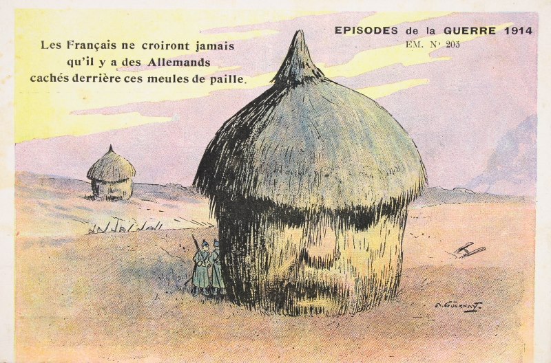 Les Français ne croiront jamais/qu'il y a des allemands/cachés derrière ces meules de paille.