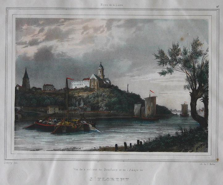 Rives de la Loire : Vue de la colonne de Bonchamp et de l'Abbaye de Saint-Florent