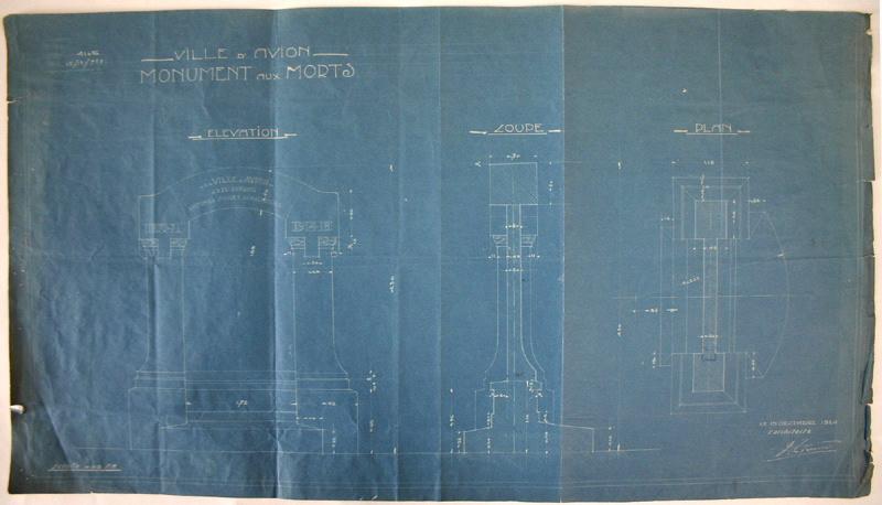 Plan et coupes du monument aux morts d'Avion