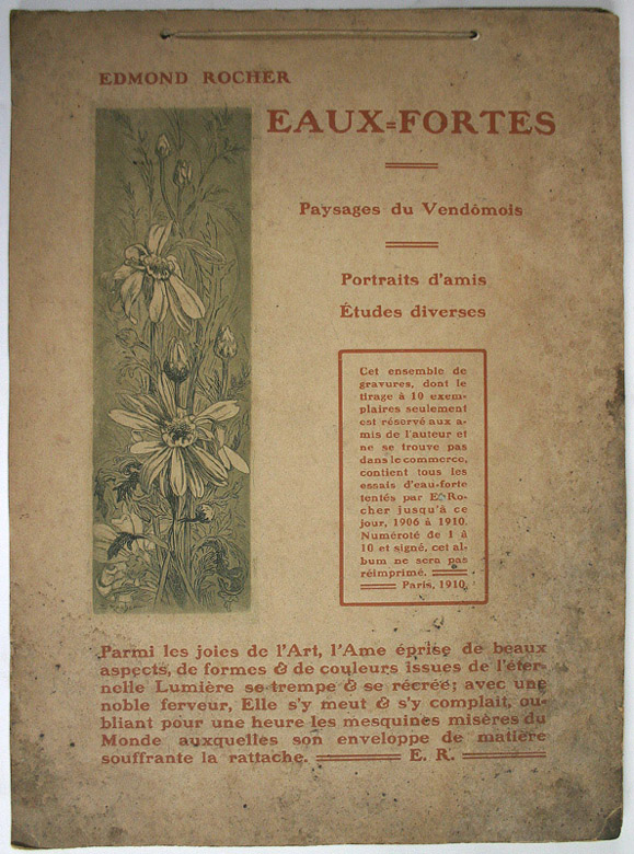 Album d'eaux-fortes par Edmond Rocher (paysages du Vendômois, portraits d'amis (dont celui d'Emile Fernand-Dubois) et études diverses)