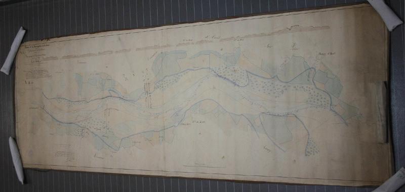 Plan général de la Loire pour l'année 1834, de la Charbonnière à Avril (plan à l'état d'étiage pour des études de la navigation de la Loire. feuille n°6)