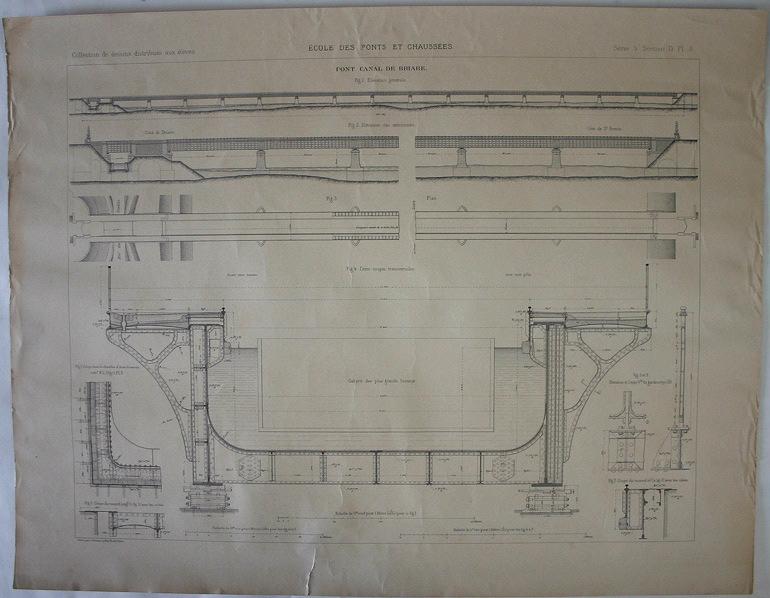 Plan du pont-canal de Briare (plans, élévations, coupes gravés et tirés de dessins des Ponts et Chaussées)
