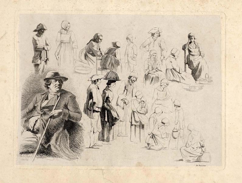 Etude de personnages, hommes et femmes dans différentes postures