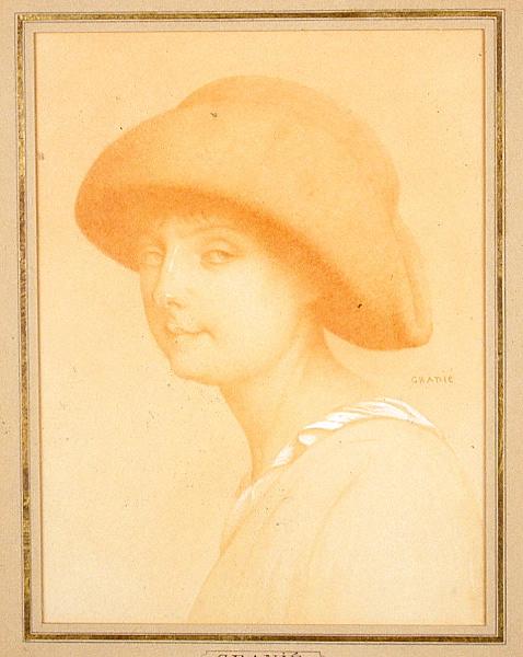 Tête de jeune fille coiffée d'un chapeau