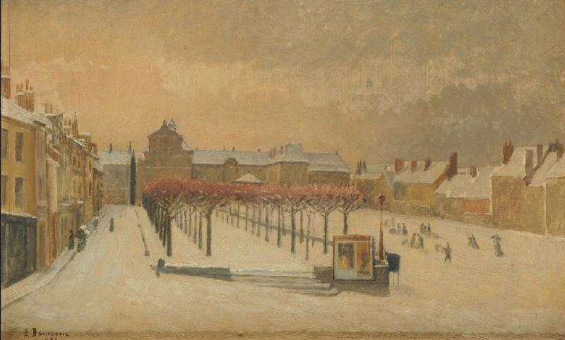 Autun sous la neige : place du Champ de Mars