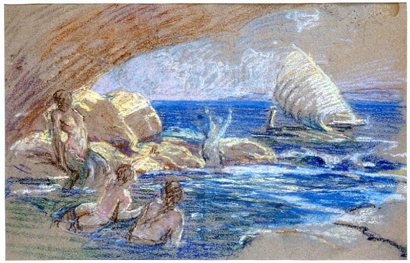 La grotte des Océanides (ou Les Sirènes, étude pour La Grotte des Océanides destinée à l'illustration 'Poèmes de la mer' d'Autran.)