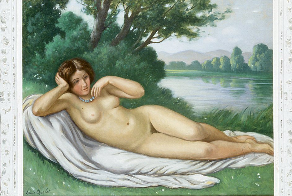 Femme nue allongée dans un paysage