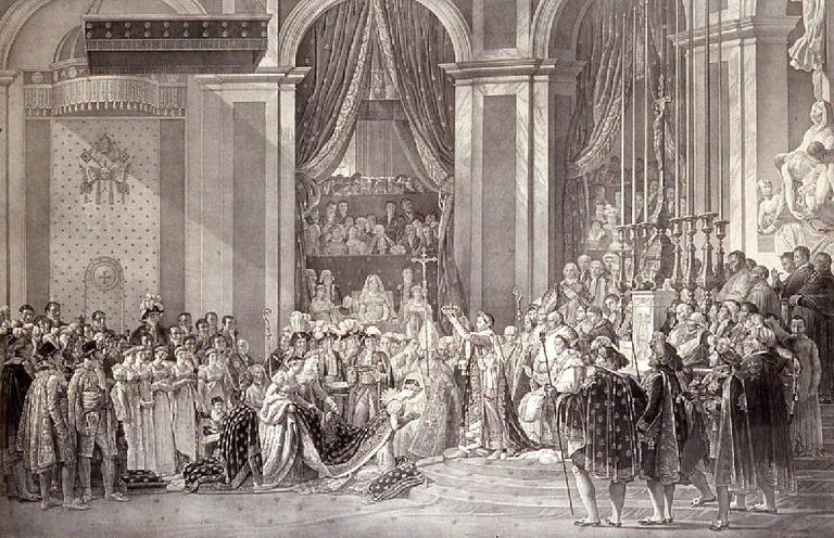 Le sacre de l'empereur Napoléon (et le couronnement de l'impératrice Joséphine en l'église Notre-Dame de Paris le 2 décembre 1804)