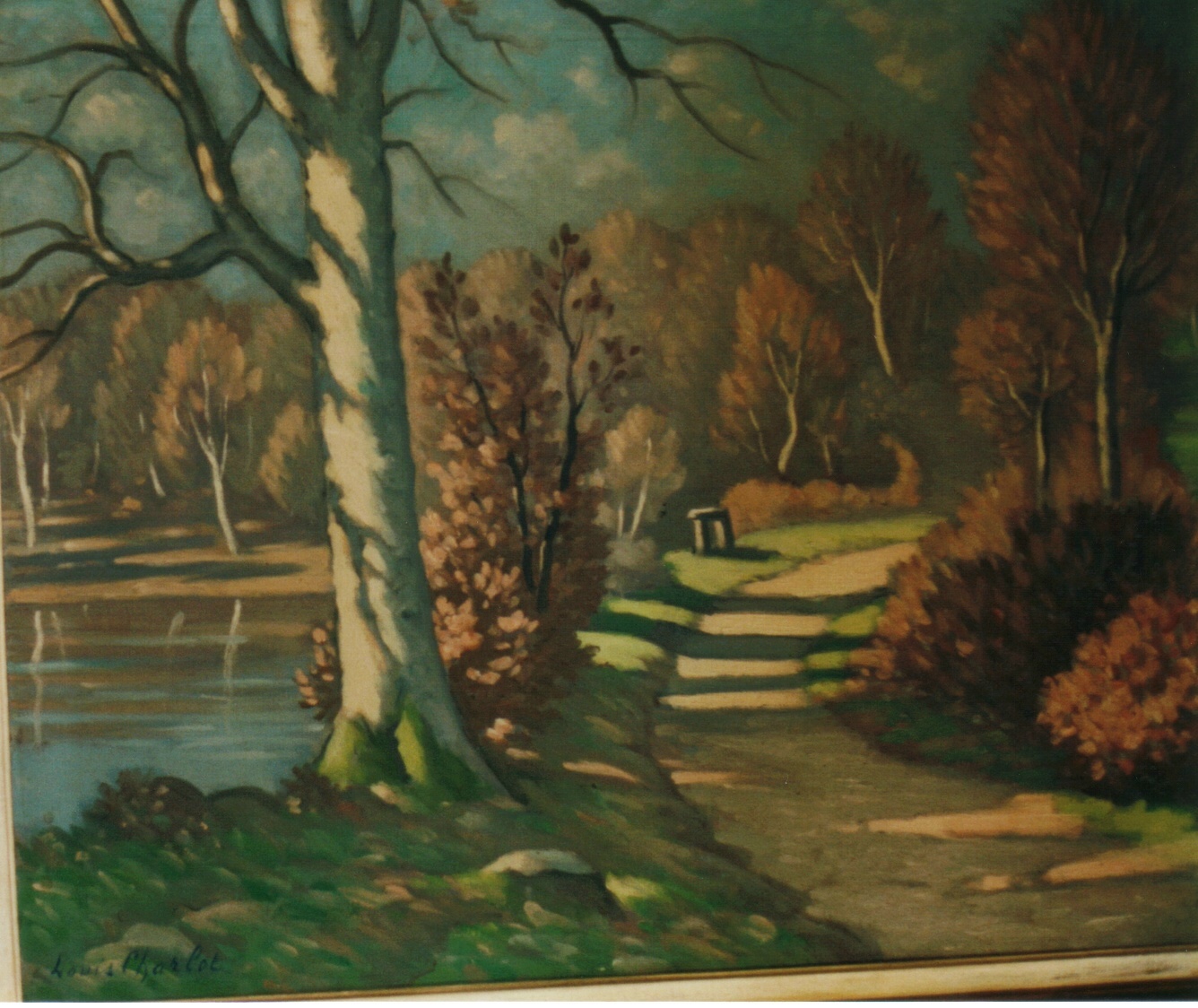 Paysage au chemin et à l'étang