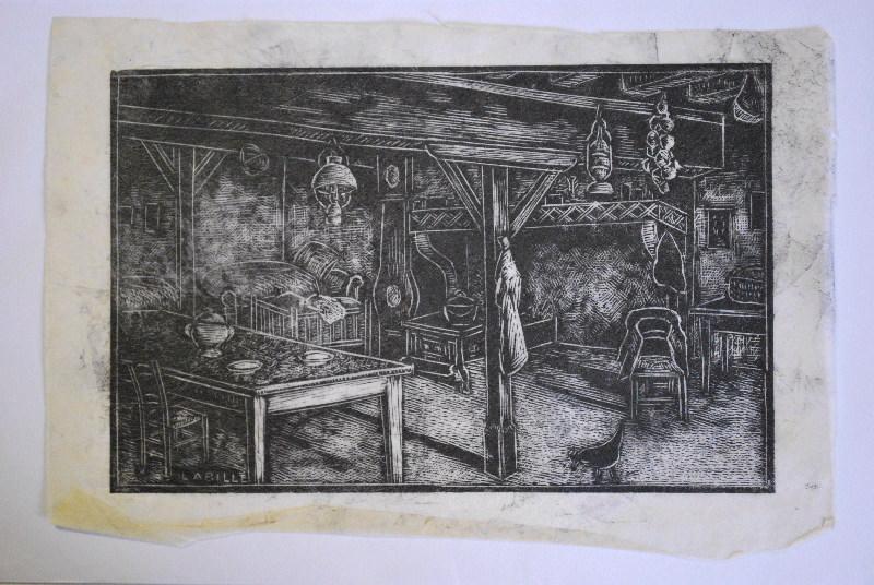 Intérieur morvandiau (1 estampe et 1 carte postale)