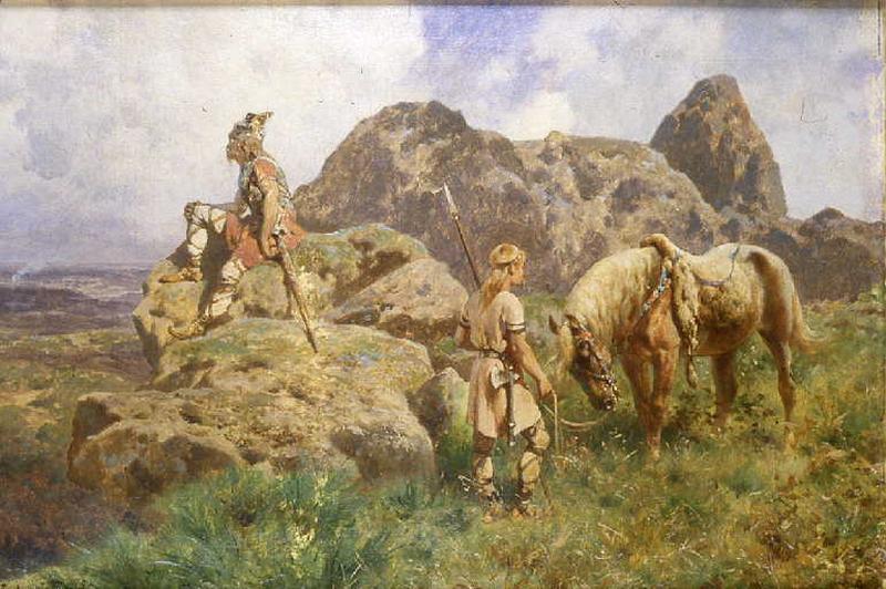 Soldats gaulois près de la Roche Salvée au Mont Beuvray ; Normands au repos (Ancienne appellation)
