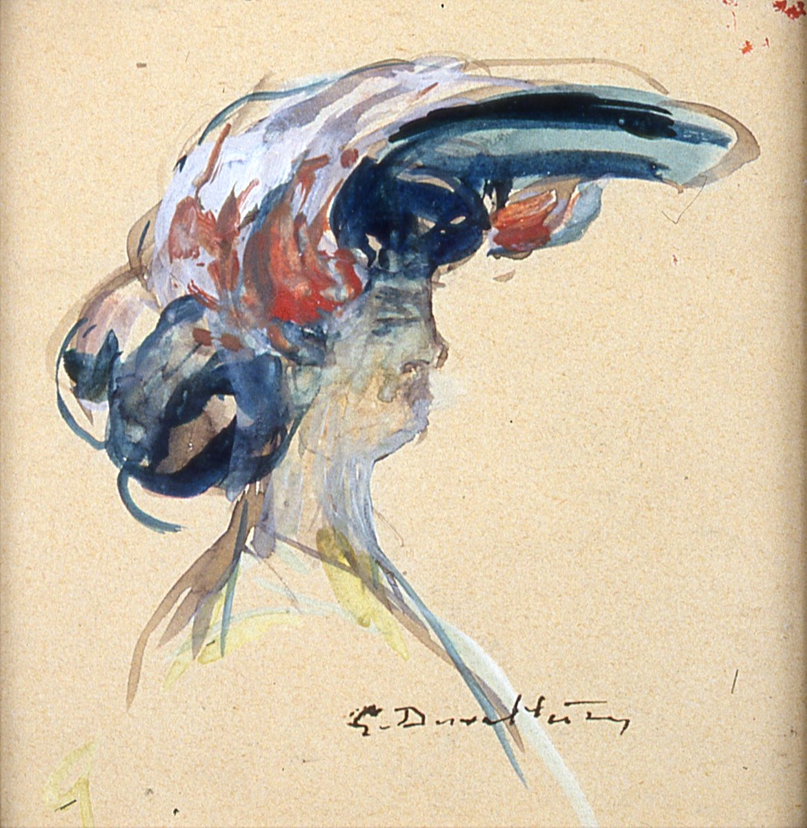 Femme au chapeau à plumes blanches, de profil