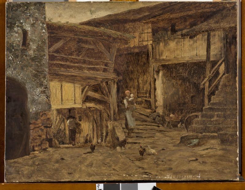 Cour de ferme, esquisse