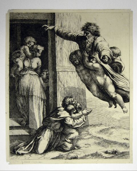 Dieu ordonnant à Noé de bâtir son arche, d'après Marcantonio Raimondi