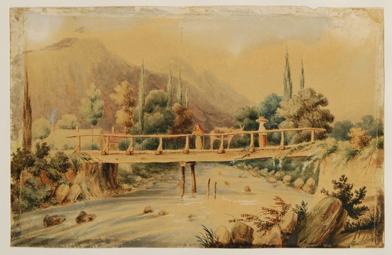 Paysage montagneux, la passerelle (titre factice)