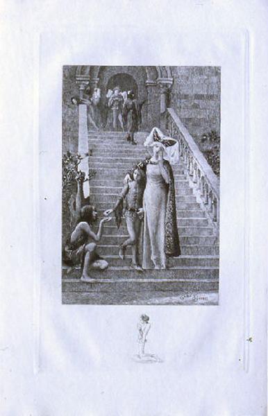 Saint Julien l'Hospitalier, chapitre 01 - Frontispice, Quand il passait entre les pauvres inclinés (tirage noir)