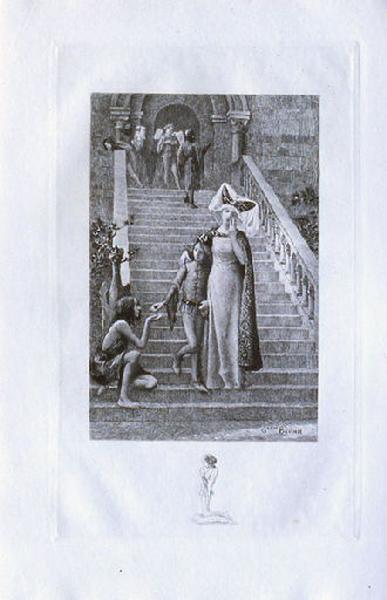 Saint Julien l'Hospitalier, chapitre 01 - Frontispice, Quand il passait entre les pauvres inclinés (tirage noir)