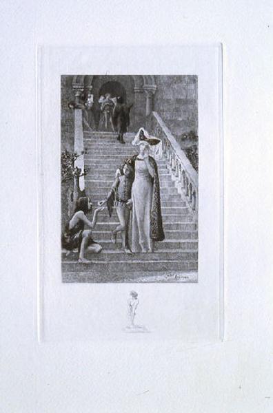 Saint Julien l'Hospitalier, chapitre 01 - Frontispice, Quand il passait entre les pauvres inclinés (tirage noir)