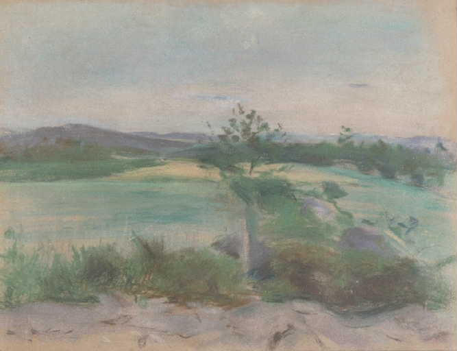 Paysage à l'arbre (pastel au recto) ; Nature morte au compotier (pastel au verso)