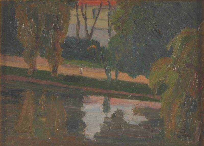 Paysage animé au bord d'une rivière