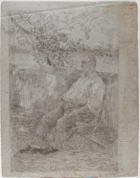 Portrait d'homme assis dans un jardin