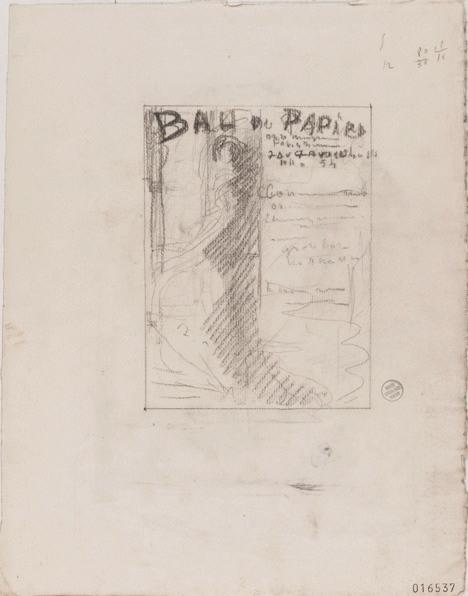 Projet de programme 'Bal du papier' (au recto) ; Projet de programme 'Bal du papier' (Esquisse du programme au verso)
