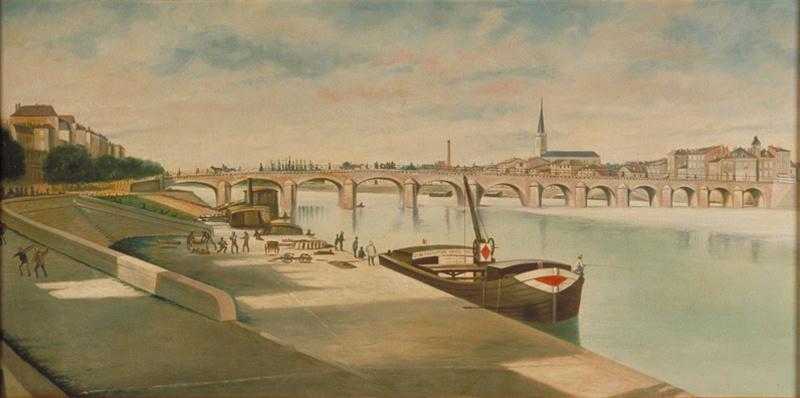 Le pont de St Laurent à Mâcon vers 1905