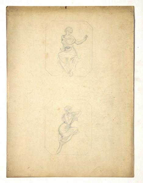 Au recto, deux études de muses dans des médaillons ; Au verso, carroyage