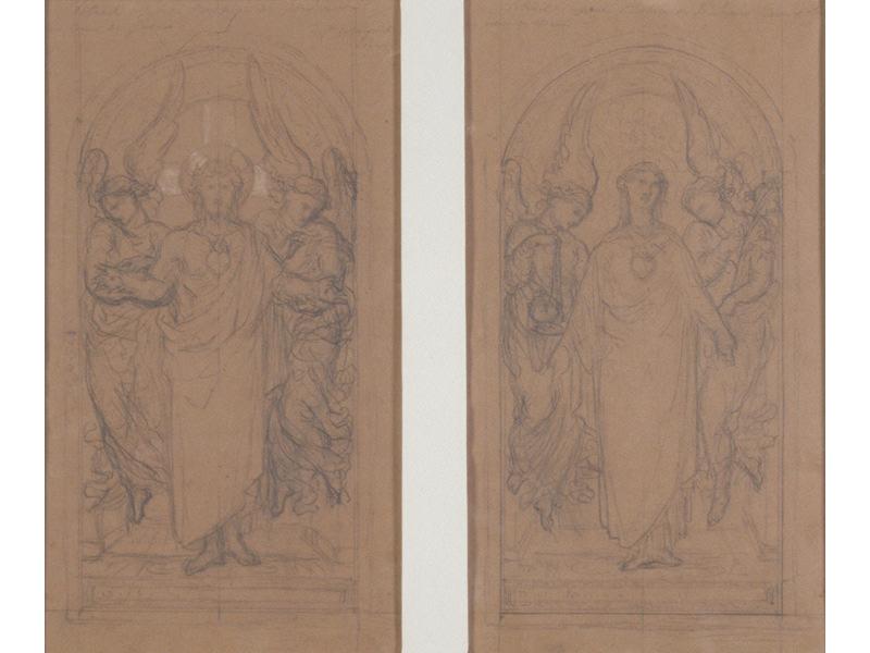 Deux projets de vitraux pour l'hospice de Louhans : Sacré-Coeur de Jésus, Sacré-Coeur de Marie (Carton de vitrail) ; Vierge aux anges (Titre inscrit à l'inventaire)