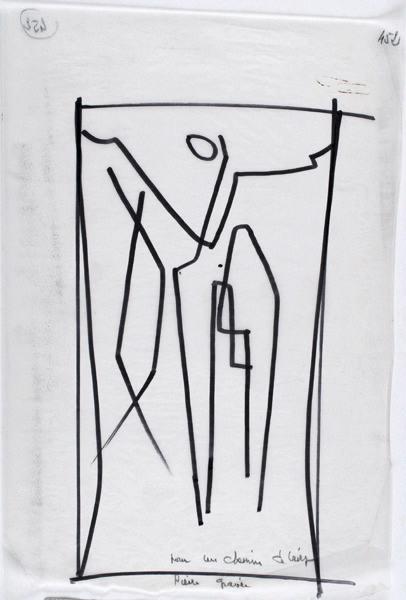 Pour un chemin de Croix / Pierre gravée (Titre inscrit sur l'oeuvre) ; Crucifixion, Chemin de croix (Titre non inscrit sur l'oeuvre. Dessin désigné ainsi par Daniel Ray dans la liste d'inventairre du complémenent sur les indications de Maxime Descombin)