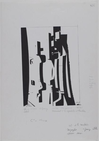 Cahier ombelle : Monument à la Déportation et Résistance / Epreuve d'essai 1er passage / détail (Titre inscrit sur l'oeuvre.)