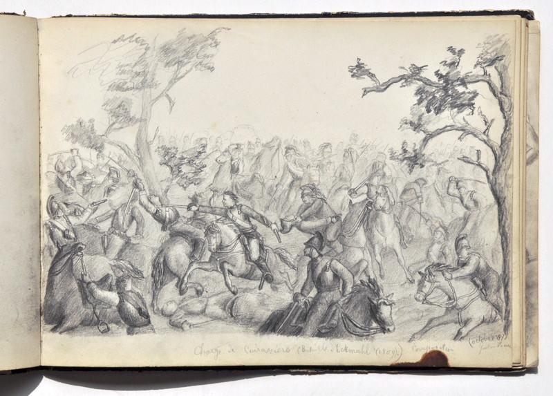 Charge de cuirassiers (Bataille d'Eckmühl), 1809 (Recto du feuillet)