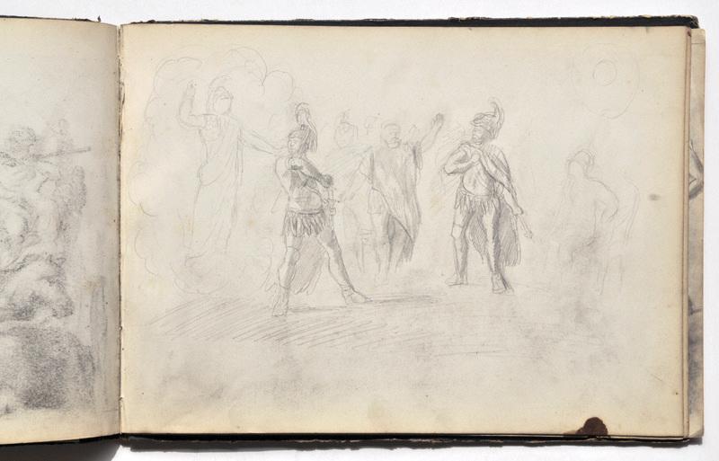 Le combat d'Hector et Achille ou combat d'Hector et de Patrocle (Recto du feuillet) ; Etudes pour Athéna, Déméter et Héphaïstos (Verso du feuillet)