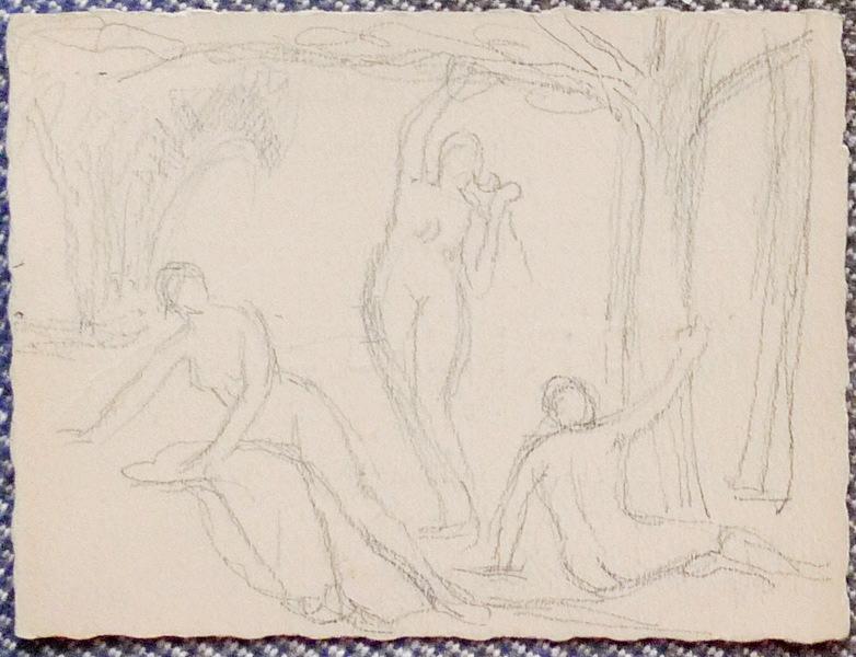 Etude sur carton d'invitation de Morin-Jean (Dessin au recto du carton d'invitation)