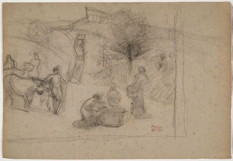 Vendanges à Solutré (recto) ; Femme avec un livre sur les genoux (verso.)