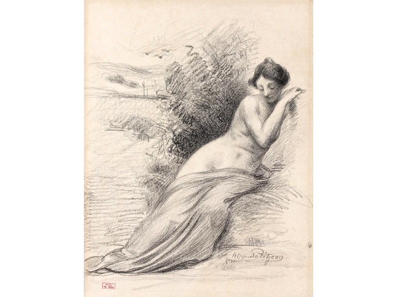 Baigneuse à demi drapée dans un paysage
