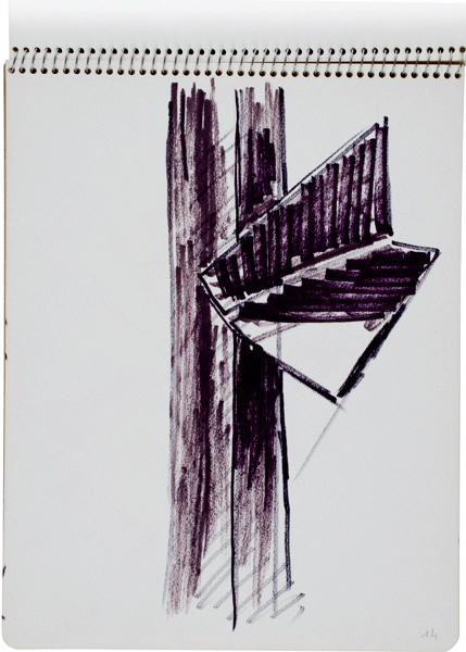 Cahier B 'NOU'  / contient 16 dessins & découpages, 14 ; Modulation sur le carré (Titre 'générique' des sculptures dont s'inspire ce dessin)