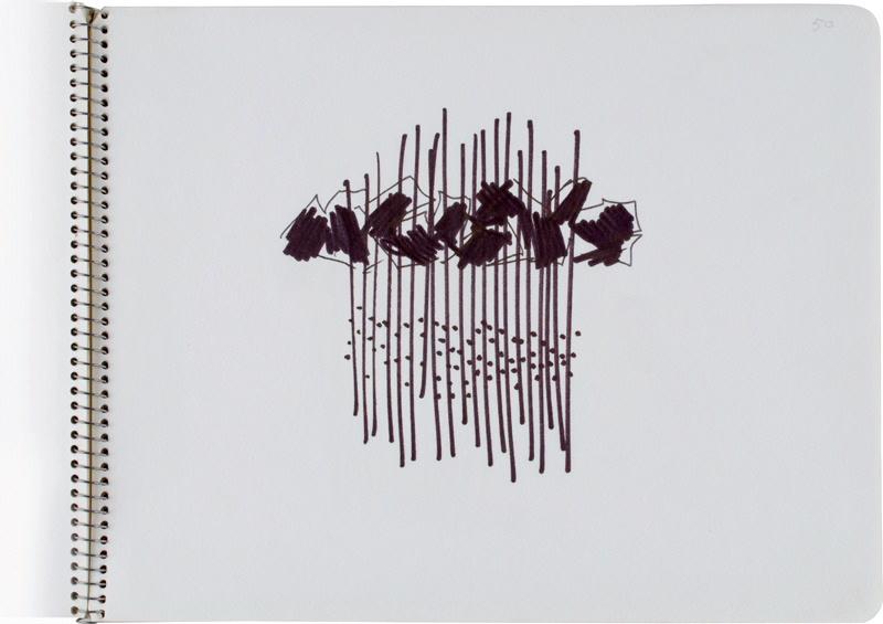 Cahier C / 54 esquisses, 50 ; Sans titre ; Modulation sur le carré (Thème de sculpture pouvant s'apparenter avec ce dessin)