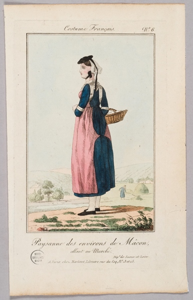 Paysanne des environs de Mâcon, allant au Marché ; Département de Saône-et-Loire ; Costume français (extrait)