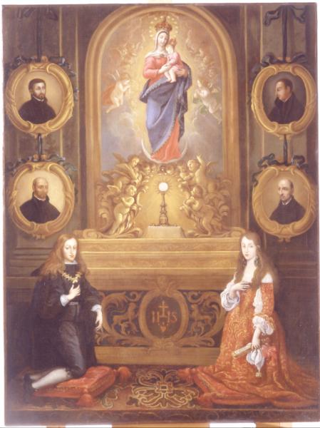 Charles II d'Espagne et Marie-Louise d'Orléans agenouillés devant le Saint-Sacrement
