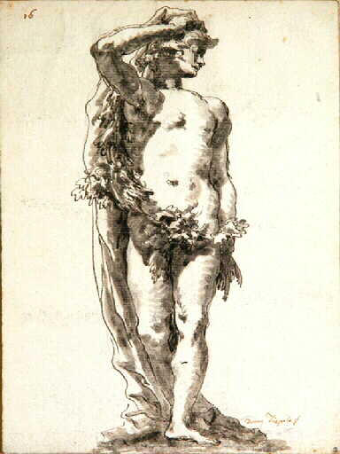 Bacchus tenant une draperie et une guirlande