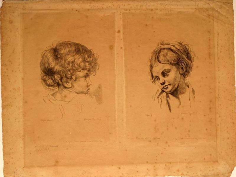 Deux têtes d'enfant (Deux gravures, un garçon et une fille sur une même feuille)