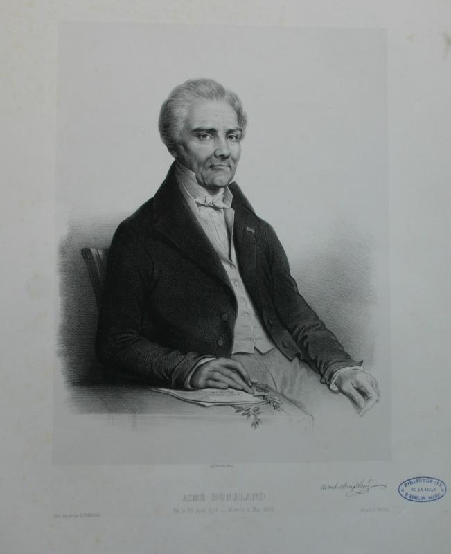 Portrait : Aimé BONPLAND Né le 22 août 1773 mort le 11 mai 1858, avec sa signature. (planche de l'Atlas du Paraguay de 1860. 1ère livraison)