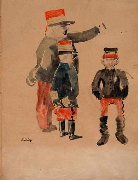 Trois militaires ; Etude de personnages