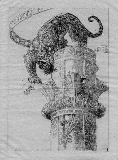 Guépard sur une colonne à Acanthe